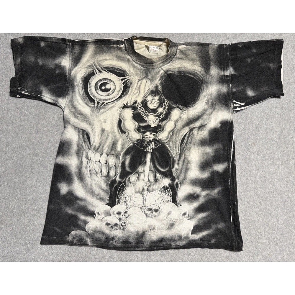 Vintage 90s Skull Wizard Executioner Large AOP Single Stitch Made In USA T Shirt